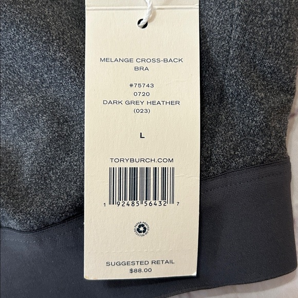Tory Burch Sport NWT melange Cross Back Sports Bra Dark Gray Heather Large Lux - Picture 5 of 7